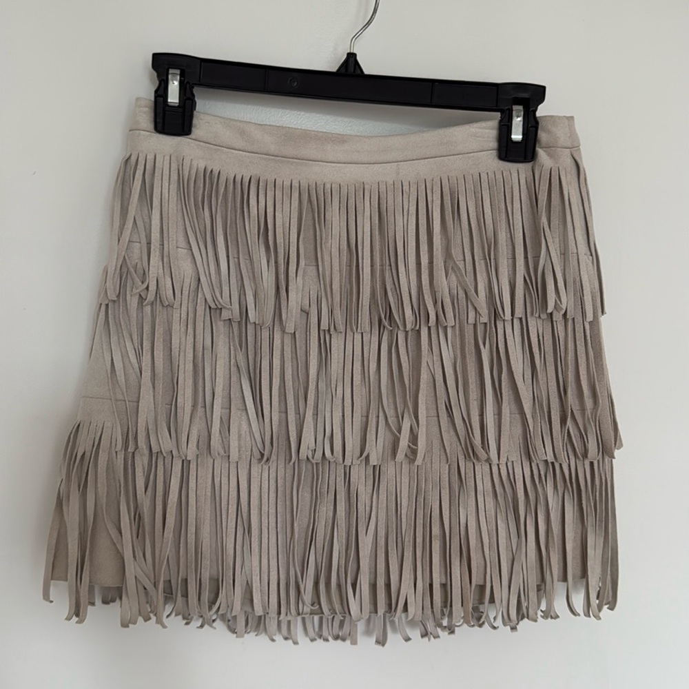 Bcbg fringe suede skirt
